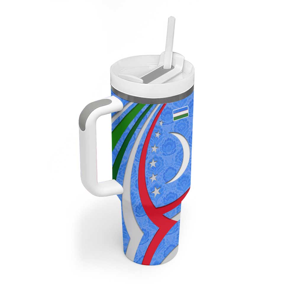 Uzbekistan Tumbler With Handle with Crescent Star and Ornamental Swirl Design - Wonder Print Shop
