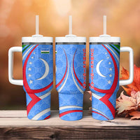 Uzbekistan Tumbler With Handle with Crescent Star and Ornamental Swirl Design - Wonder Print Shop