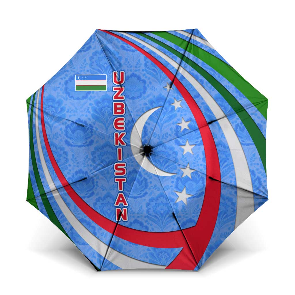 Uzbekistan Umbrella with Crescent Star and Ornamental Swirl Design - Wonder Print Shop