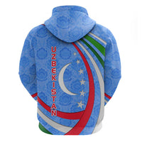 Uzbekistan Zip Hoodie with Crescent Star and Ornamental Swirl Design - Wonder Print Shop