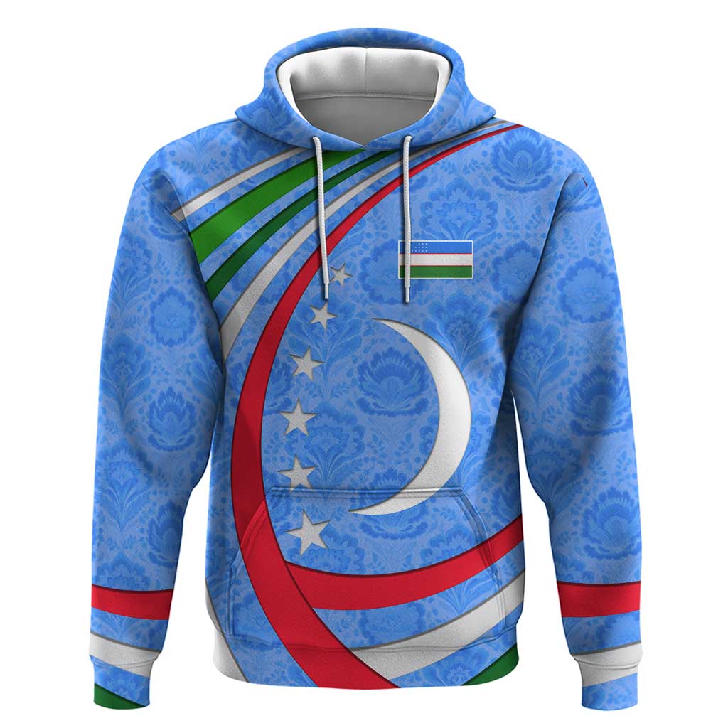 Uzbekistan Zip Hoodie with Crescent Star and Ornamental Swirl Design - Wonder Print Shop