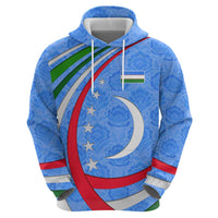 Uzbekistan Zip Hoodie with Crescent Star and Ornamental Swirl Design - Wonder Print Shop