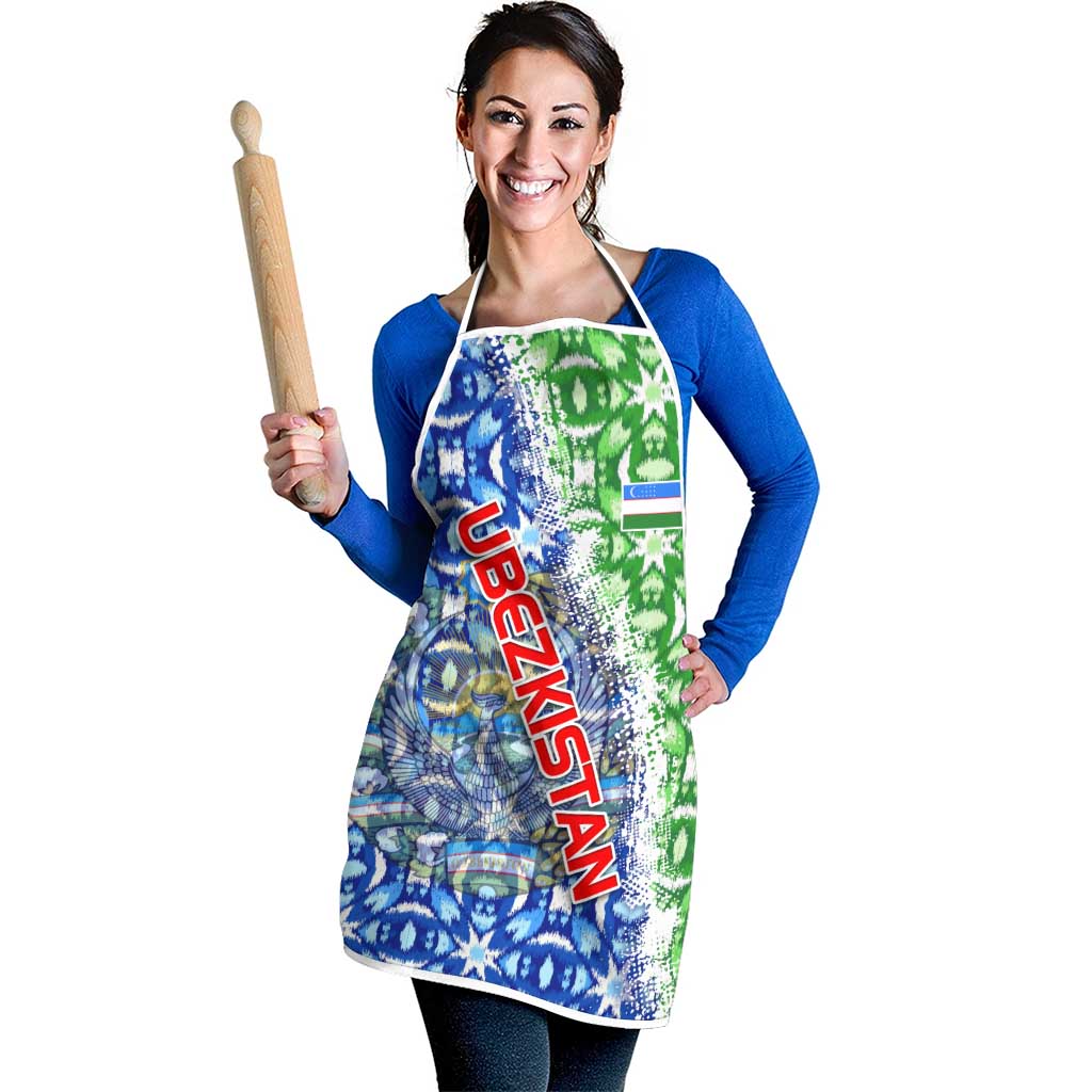 Uzbekistan Apron with Ikat Pattern and National Coat of Arms Design - Wonder Print Shop