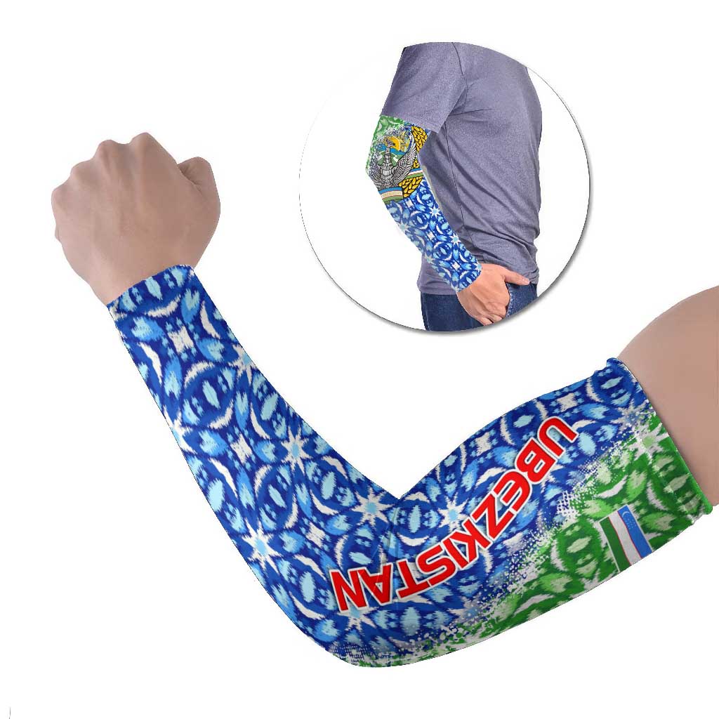 Uzbekistan Arm Sleeves with Ikat Pattern and National Coat of Arms Design - Wonder Print Shop