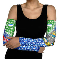 Uzbekistan Arm Sleeves with Ikat Pattern and National Coat of Arms Design - Wonder Print Shop