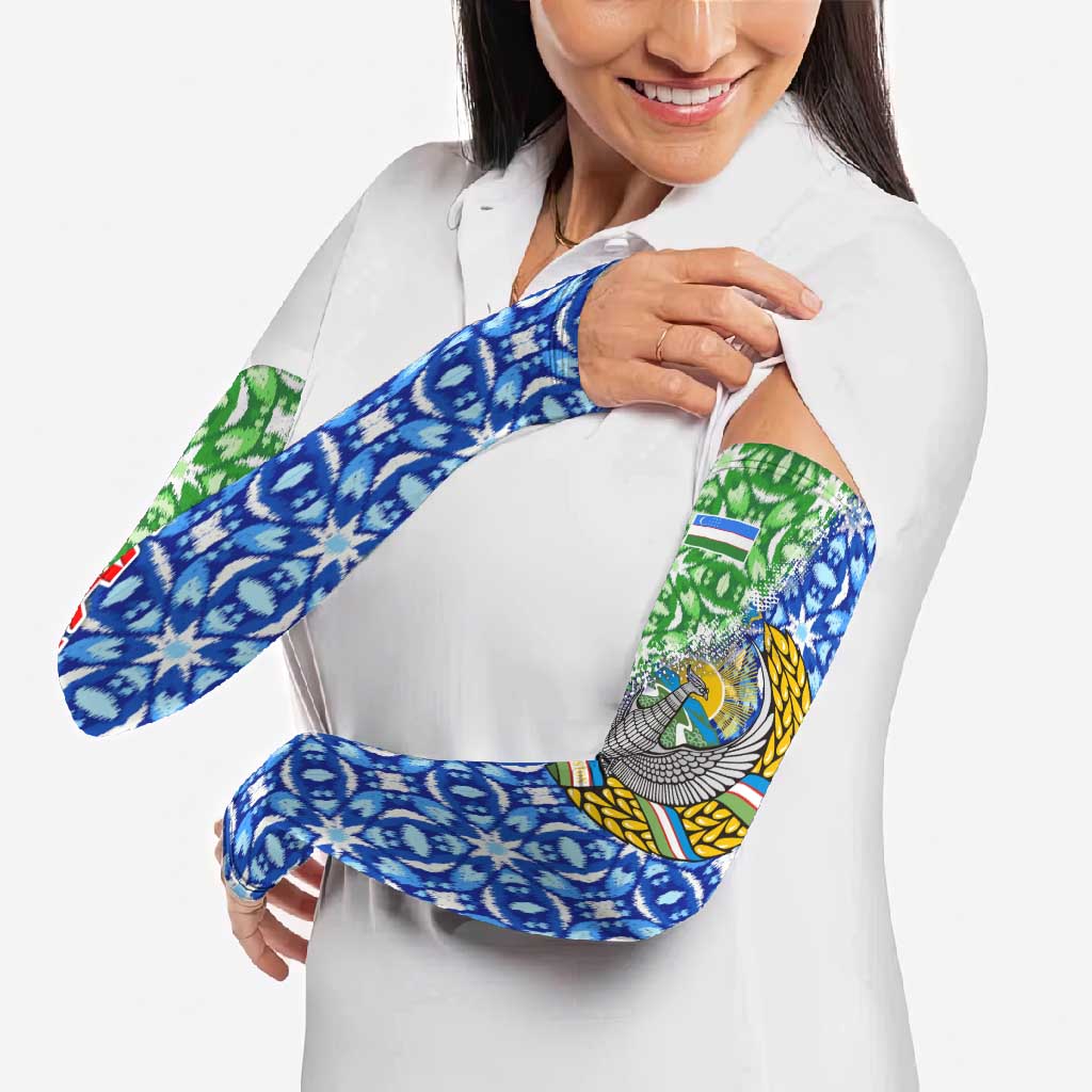 Uzbekistan Arm Sleeves with Ikat Pattern and National Coat of Arms Design - Wonder Print Shop