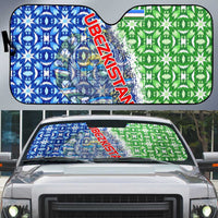 Uzbekistan Auto Sun Shade with Ikat Pattern and National Coat of Arms Design - Wonder Print Shop