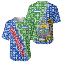 Uzbekistan Baseball Jersey with Ikat Pattern and National Coat of Arms Design - Wonder Print Shop