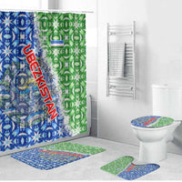 Uzbekistan Bathroom Set with Ikat Pattern and National Coat of Arms Design - Wonder Print Shop
