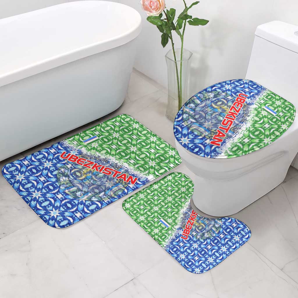 Uzbekistan Bathroom Set with Ikat Pattern and National Coat of Arms Design - Wonder Print Shop