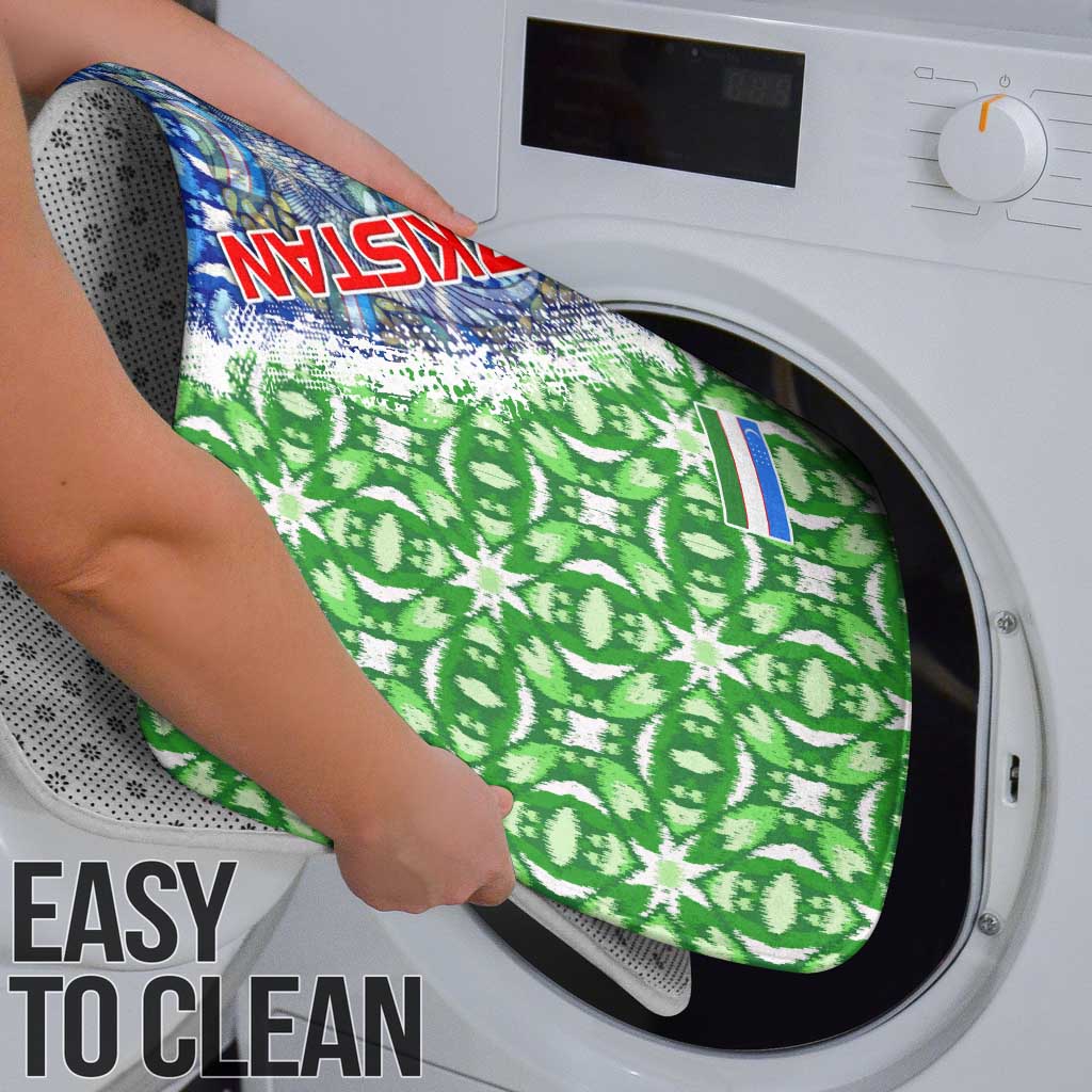 Uzbekistan Bathroom Set with Ikat Pattern and National Coat of Arms Design - Wonder Print Shop