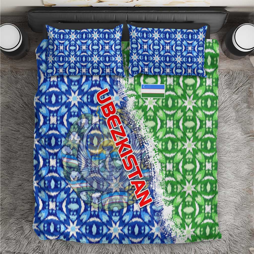 Uzbekistan Bedding Set with Ikat Pattern and National Coat of Arms Design - Wonder Print Shop