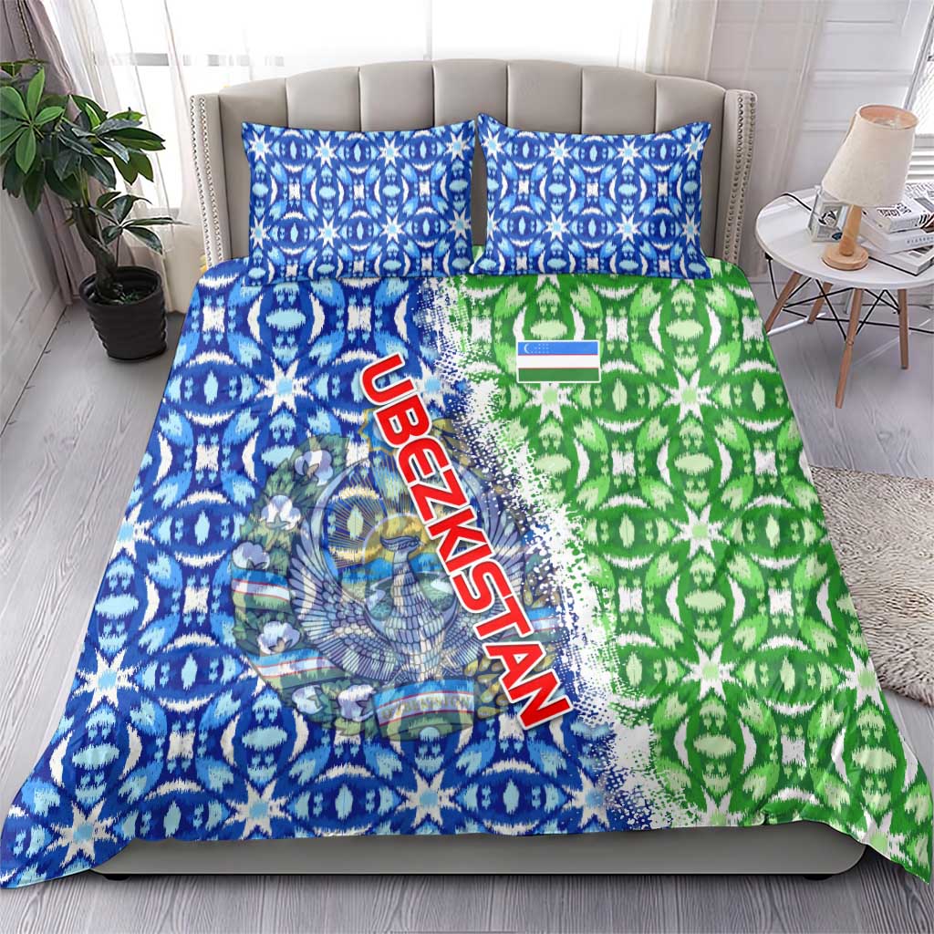 Uzbekistan Bedding Set with Ikat Pattern and National Coat of Arms Design - Wonder Print Shop