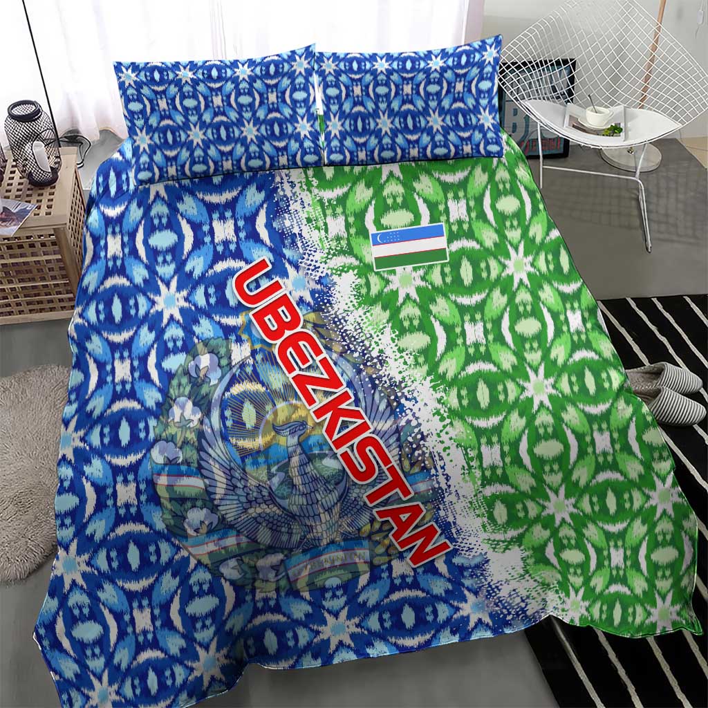Uzbekistan Bedding Set with Ikat Pattern and National Coat of Arms Design - Wonder Print Shop