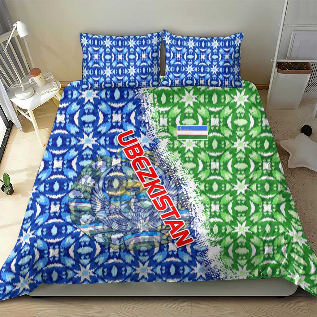 Uzbekistan Bedding Set with Ikat Pattern and National Coat of Arms Design - Wonder Print Shop