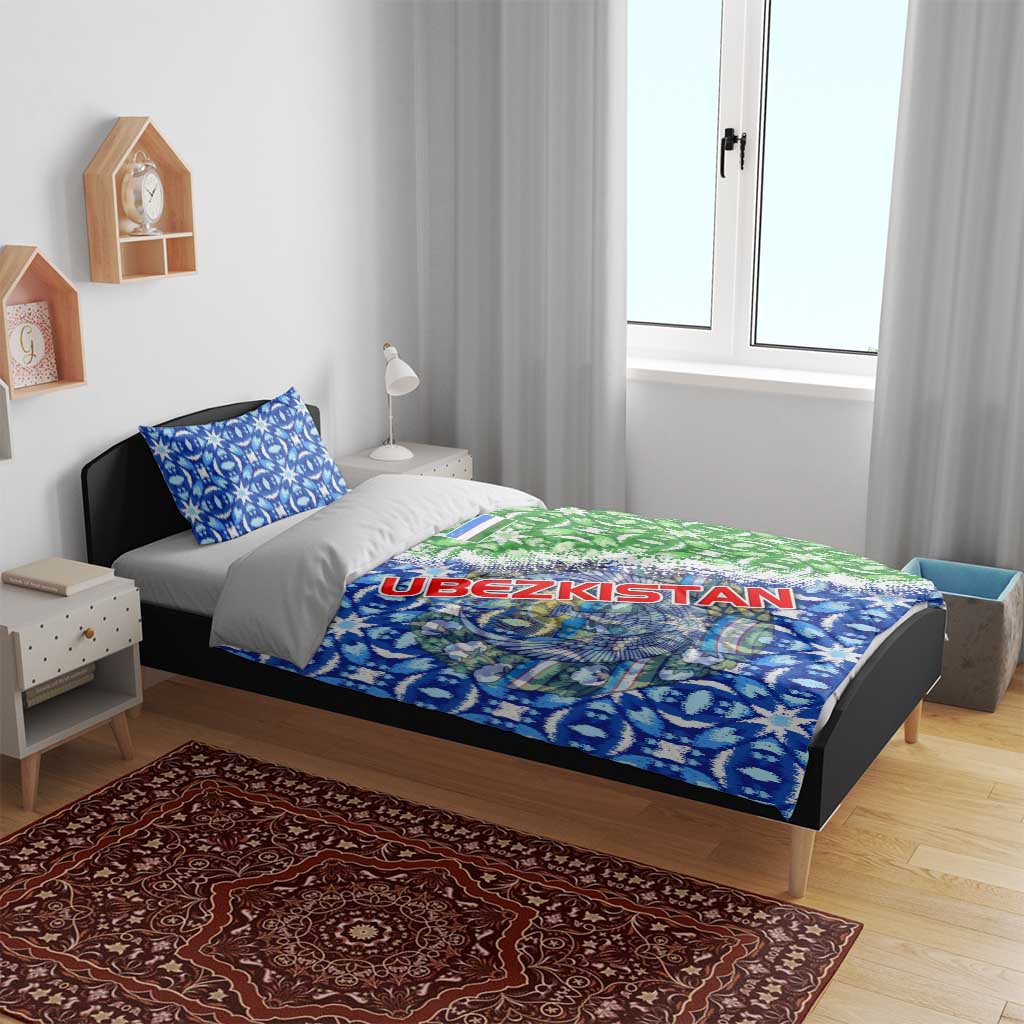 Uzbekistan Bedding Set with Ikat Pattern and National Coat of Arms Design - Wonder Print Shop
