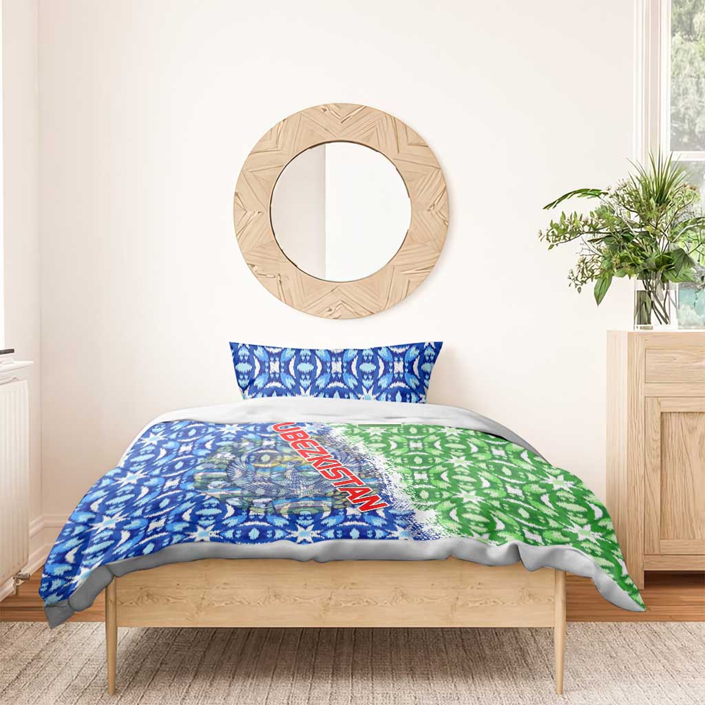 Uzbekistan Bedding Set with Ikat Pattern and National Coat of Arms Design - Wonder Print Shop