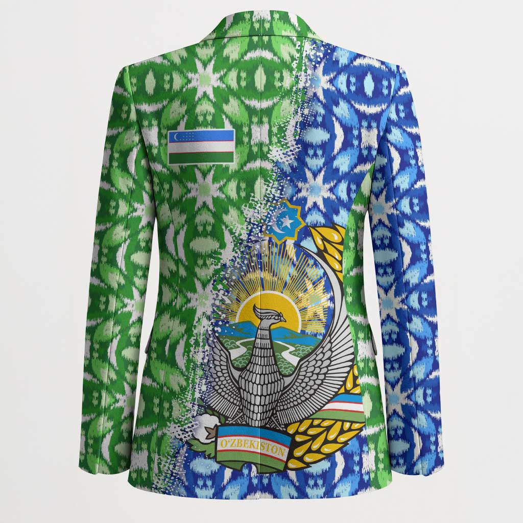 Uzbekistan Blazer with Ikat Pattern and National Coat of Arms Design - Wonder Print Shop