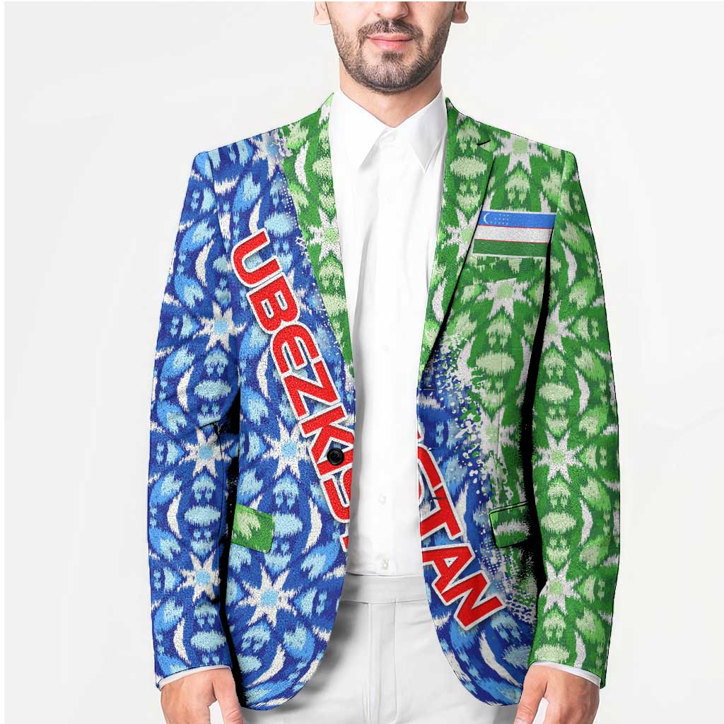 Uzbekistan Blazer with Ikat Pattern and National Coat of Arms Design - Wonder Print Shop