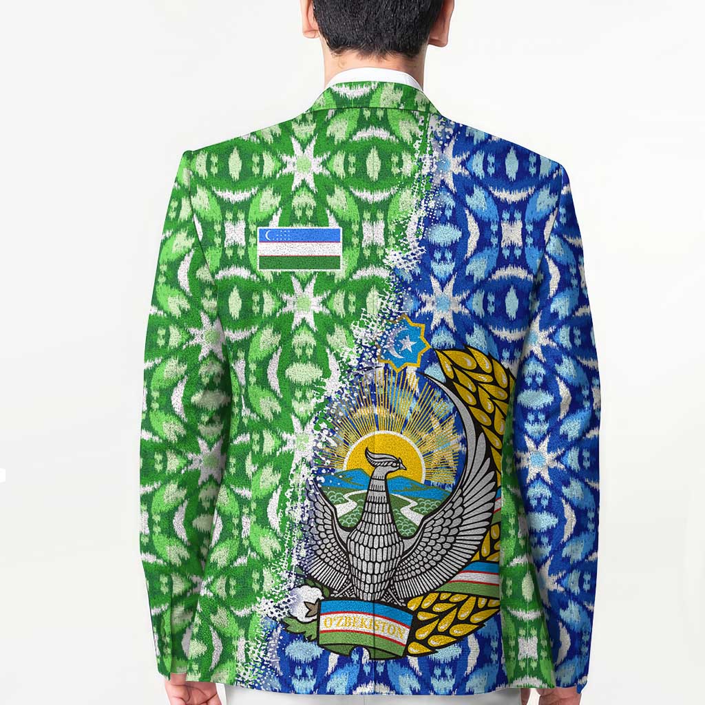 Uzbekistan Blazer with Ikat Pattern and National Coat of Arms Design - Wonder Print Shop