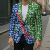 Uzbekistan Blazer with Ikat Pattern and National Coat of Arms Design - Wonder Print Shop