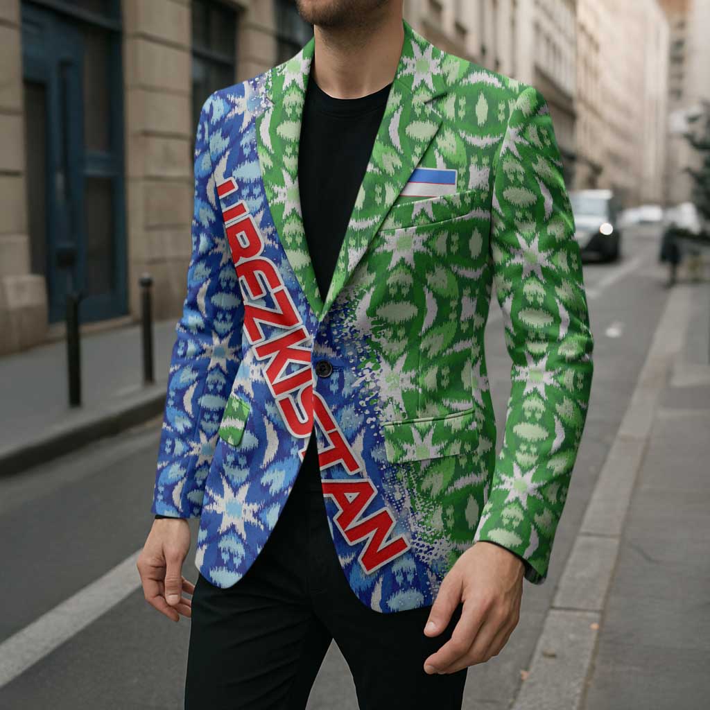 Uzbekistan Blazer with Ikat Pattern and National Coat of Arms Design - Wonder Print Shop