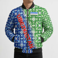 Uzbekistan Bomber Puffer Jacket with Ikat Pattern and National Coat of Arms Design - Wonder Print Shop