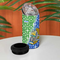 Uzbekistan 4 in 1 Can Cooler Tumbler with Ikat Pattern and National Coat of Arms Design - Wonder Print Shop