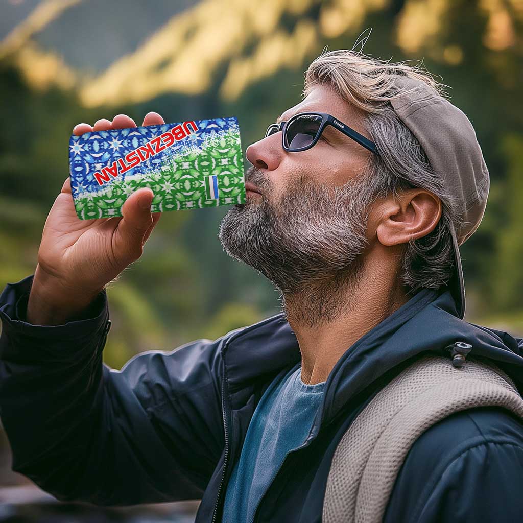 Uzbekistan 4 in 1 Can Cooler Tumbler with Ikat Pattern and National Coat of Arms Design - Wonder Print Shop