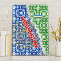 Uzbekistan Canvas Wall Art with Ikat Pattern and National Coat of Arms Design - Wonder Print Shop