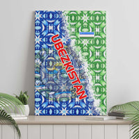 Uzbekistan Canvas Wall Art with Ikat Pattern and National Coat of Arms Design - Wonder Print Shop