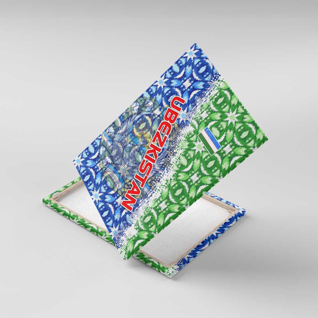 Uzbekistan Canvas Wall Art with Ikat Pattern and National Coat of Arms Design - Wonder Print Shop