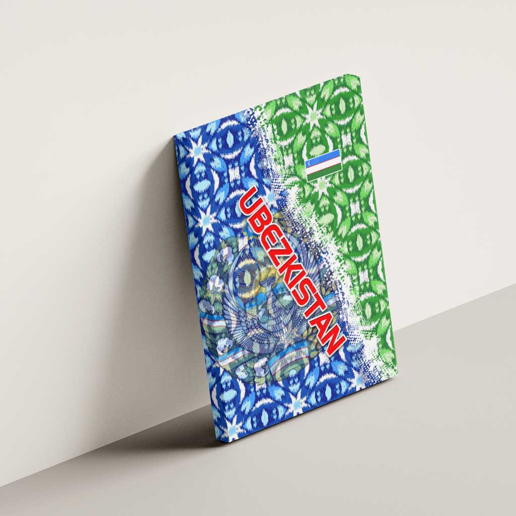 Uzbekistan Canvas Wall Art with Ikat Pattern and National Coat of Arms Design - Wonder Print Shop