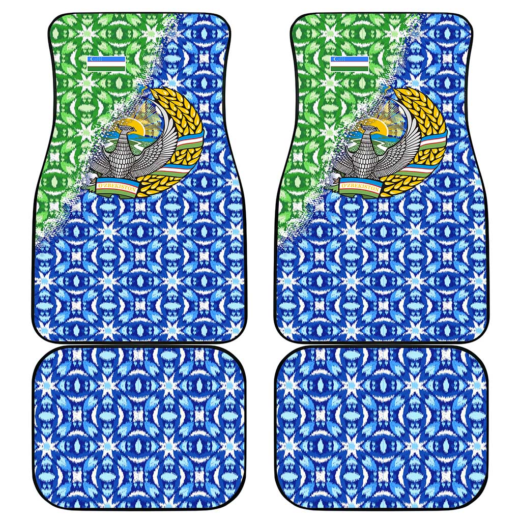 Uzbekistan Car Mats with Ikat Pattern and National Coat of Arms Design - Wonder Print Shop
