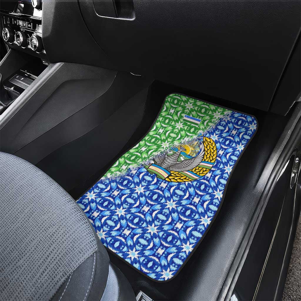 Uzbekistan Car Mats with Ikat Pattern and National Coat of Arms Design - Wonder Print Shop