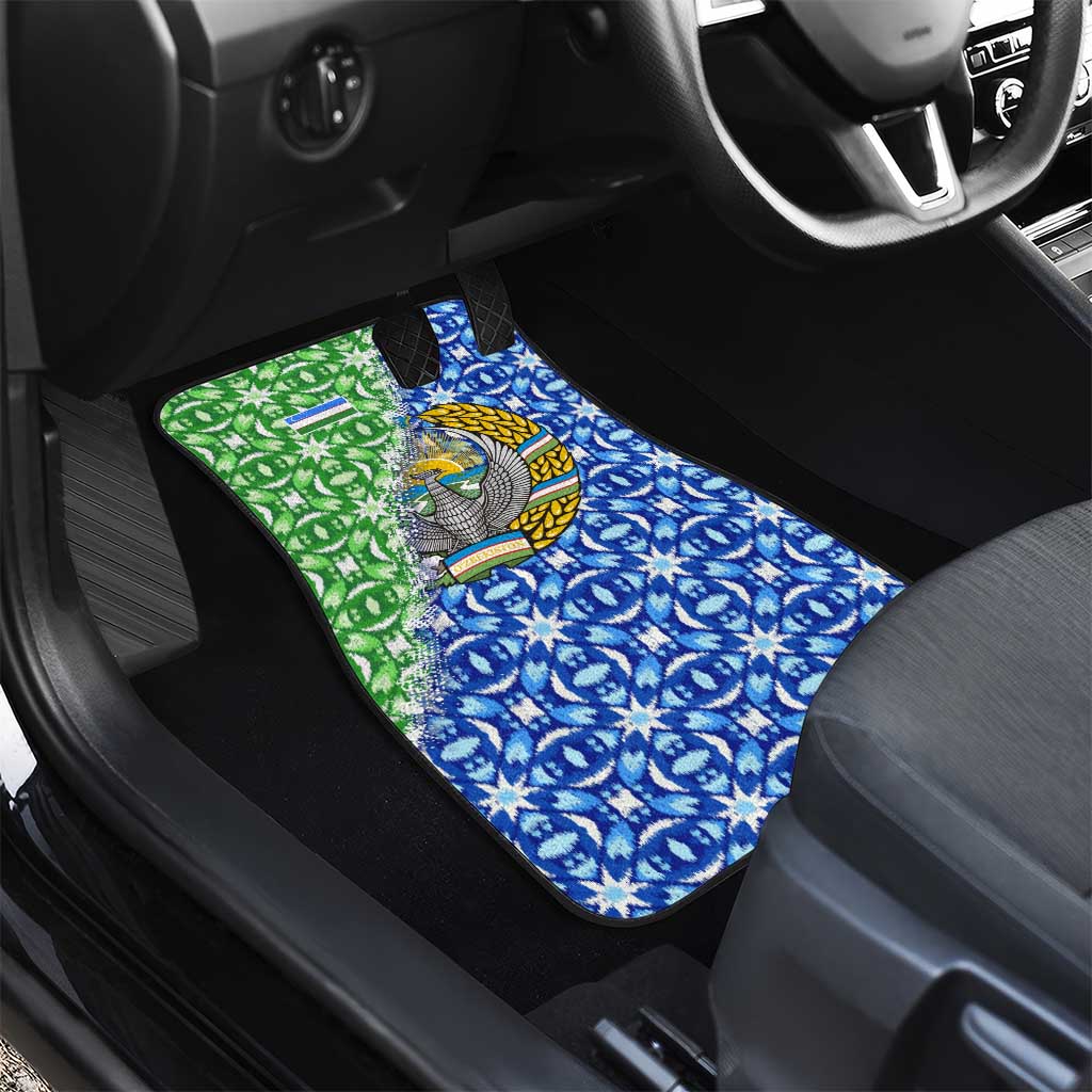 Uzbekistan Car Mats with Ikat Pattern and National Coat of Arms Design - Wonder Print Shop