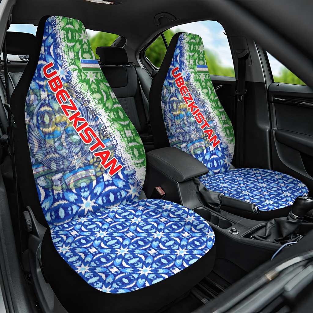 Uzbekistan Car Seat Cover with Ikat Pattern and National Coat of Arms Design - Wonder Print Shop