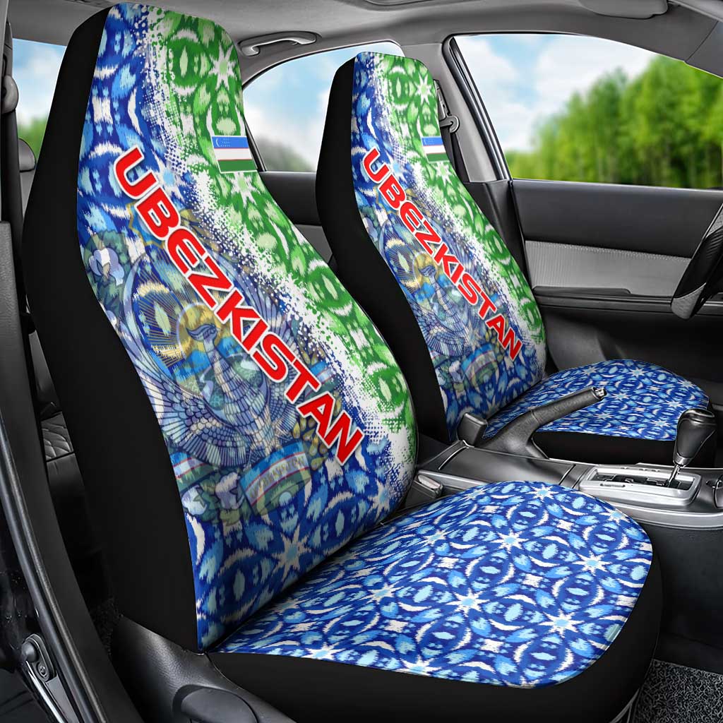 Uzbekistan Car Seat Cover with Ikat Pattern and National Coat of Arms Design - Wonder Print Shop