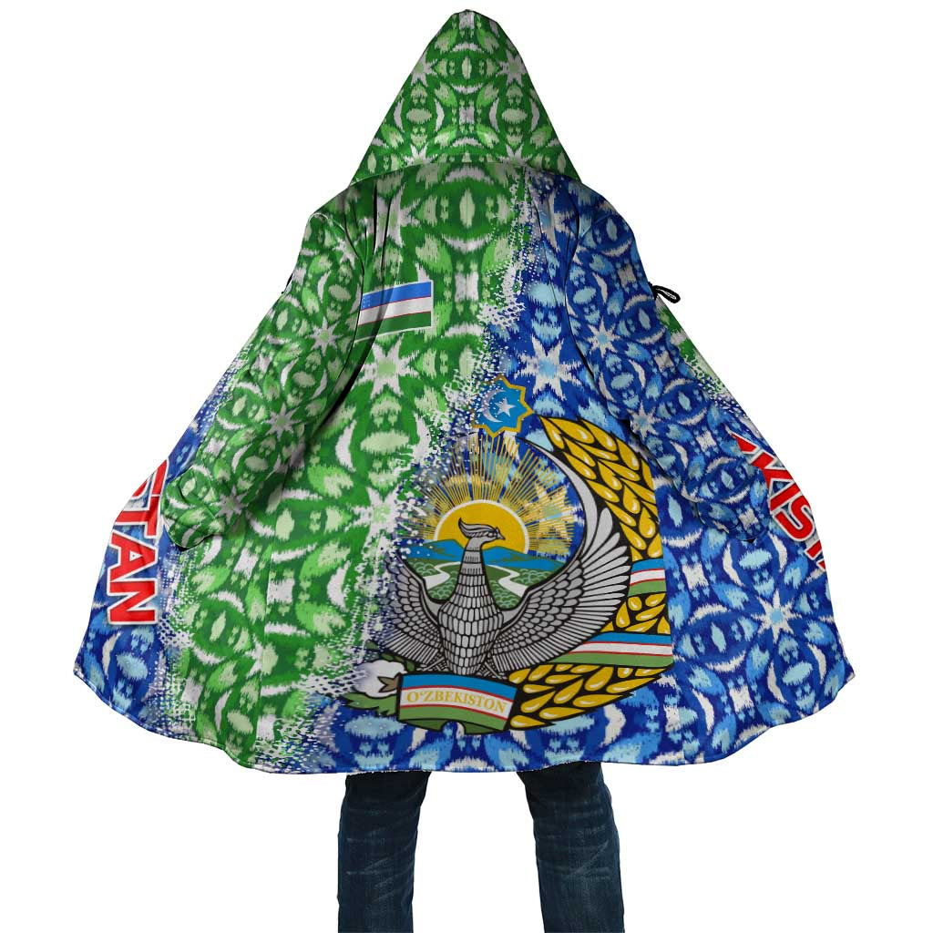 Uzbekistan Cloak with Ikat Pattern and National Coat of Arms Design - Wonder Print Shop