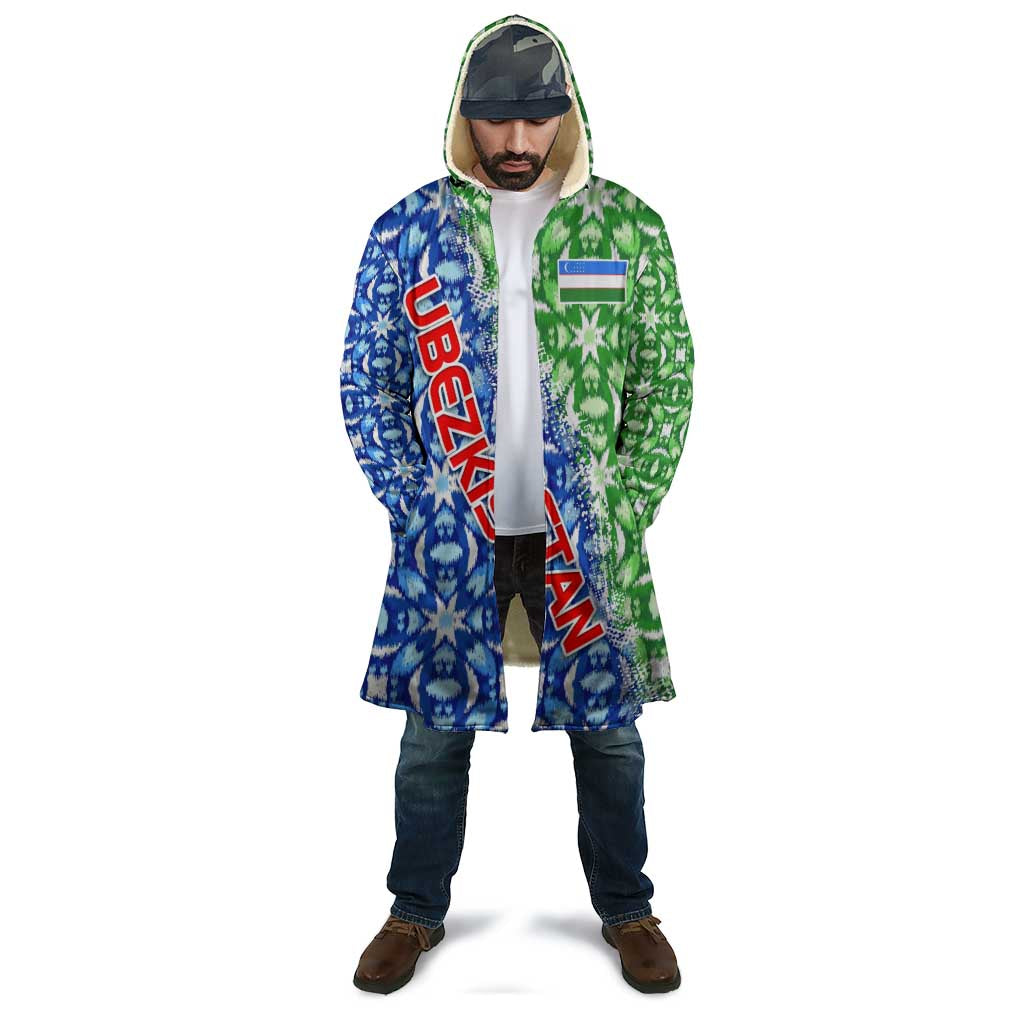 Uzbekistan Cloak with Ikat Pattern and National Coat of Arms Design - Wonder Print Shop