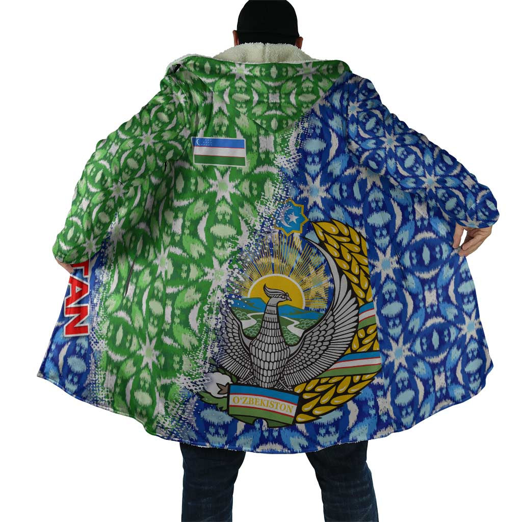Uzbekistan Cloak with Ikat Pattern and National Coat of Arms Design - Wonder Print Shop