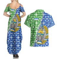 Uzbekistan Couples Matching Summer Maxi Dress and Hawaiian Shirt with Ikat Pattern and National Coat of Arms Design - Wonder Print Shop
