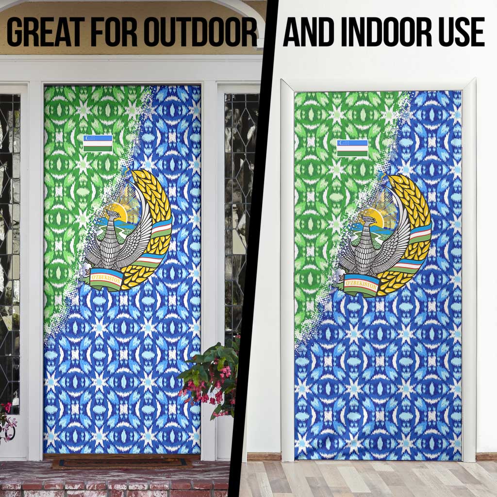 Uzbekistan Door Cover with Ikat Pattern and National Coat of Arms Design - Wonder Print Shop