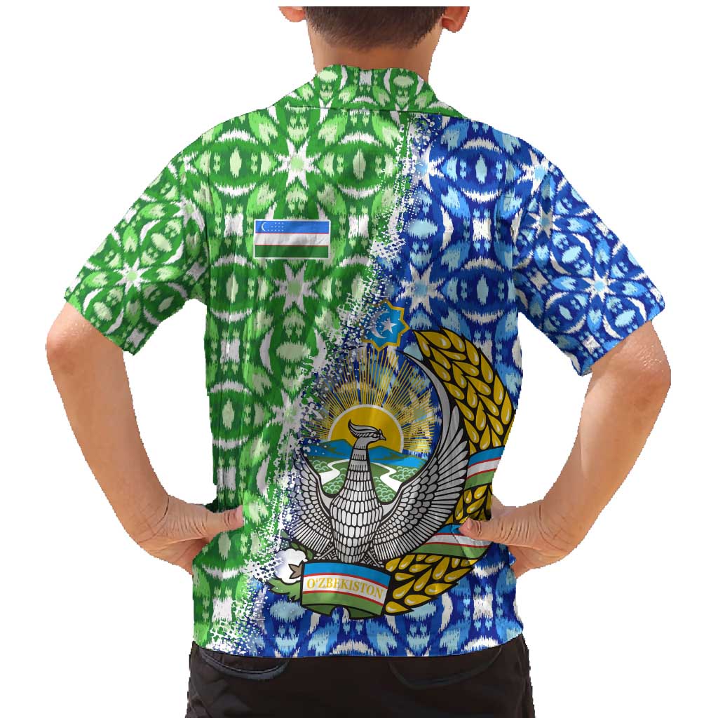 Uzbekistan Family Matching Mermaid Dress and Hawaiian Shirt with Ikat Pattern and National Coat of Arms Design - Wonder Print Shop