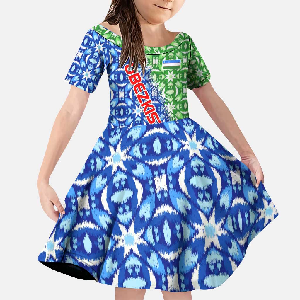 Uzbekistan Family Matching Mermaid Dress and Hawaiian Shirt with Ikat Pattern and National Coat of Arms Design - Wonder Print Shop