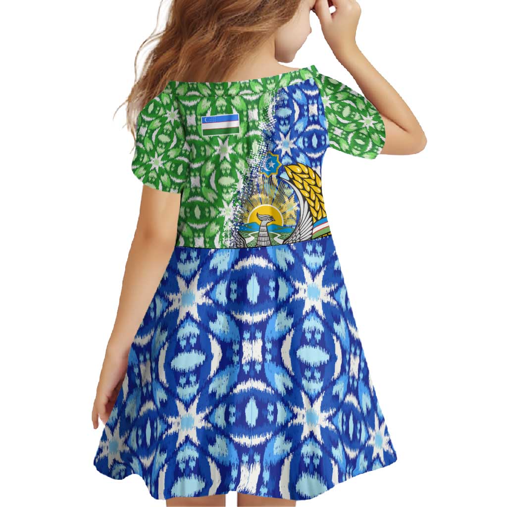 Uzbekistan Family Matching Off Shoulder Maxi Dress and Hawaiian Shirt with Ikat Pattern and National Coat of Arms Design - Wonder Print Shop