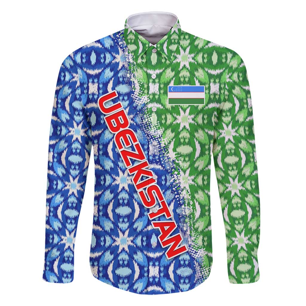 Uzbekistan Family Matching Off Shoulder Short Dress and Hawaiian Shirt with Ikat Pattern and National Coat of Arms Design - Wonder Print Shop