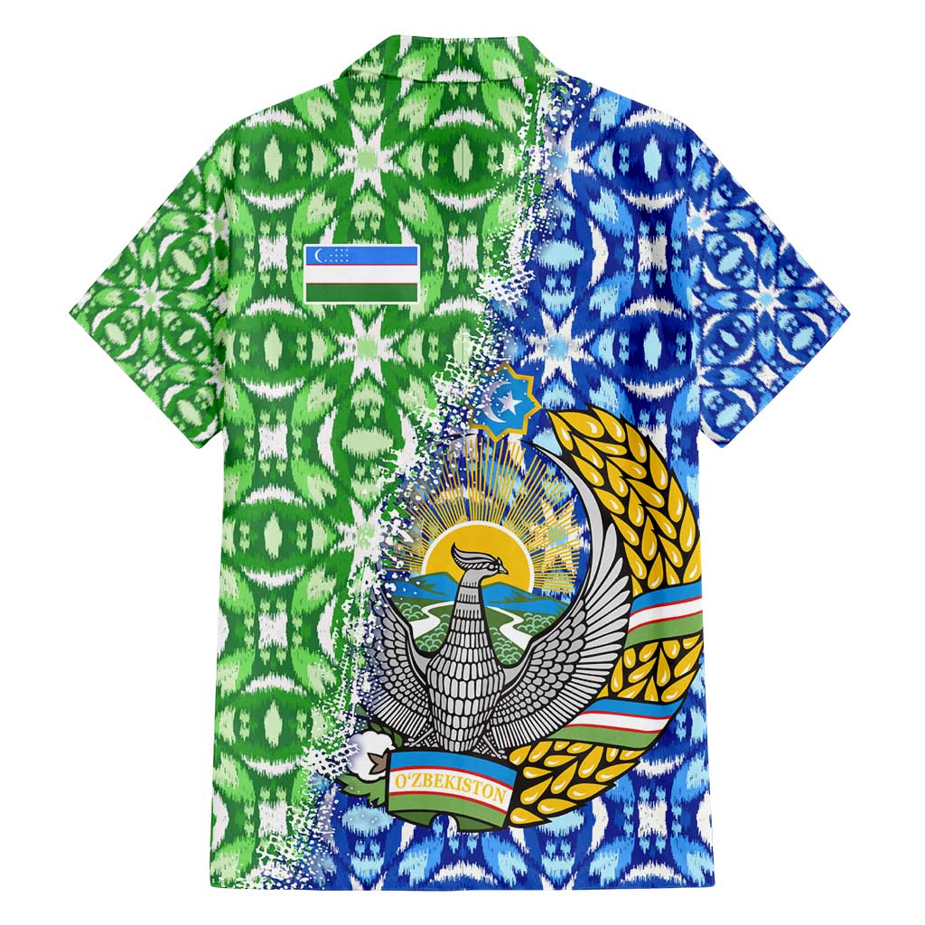 Uzbekistan Family Matching Tank Maxi Dress and Hawaiian Shirt with Ikat Pattern and National Coat of Arms Design - Wonder Print Shop