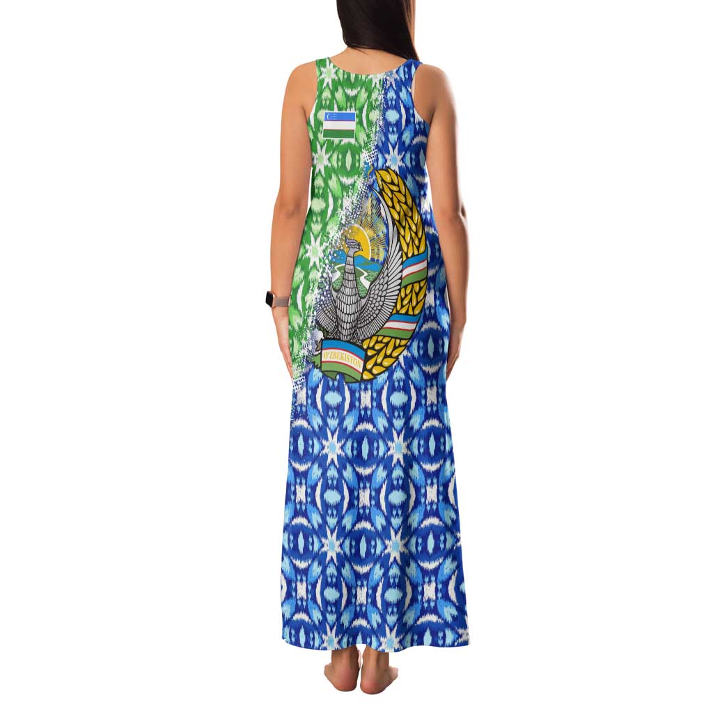 Uzbekistan Family Matching Tank Maxi Dress and Hawaiian Shirt with Ikat Pattern and National Coat of Arms Design - Wonder Print Shop