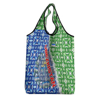 Uzbekistan Grocery Bag with Ikat Pattern and National Coat of Arms Design - Wonder Print Shop